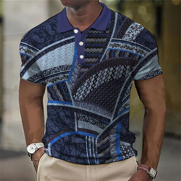 Fashion Men'S Polo Shirts 3d Splicing Plaid Printing Art Men - Image 5