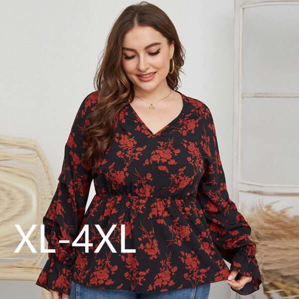 Plus Size Women's V Neck Spring Top - Image 2