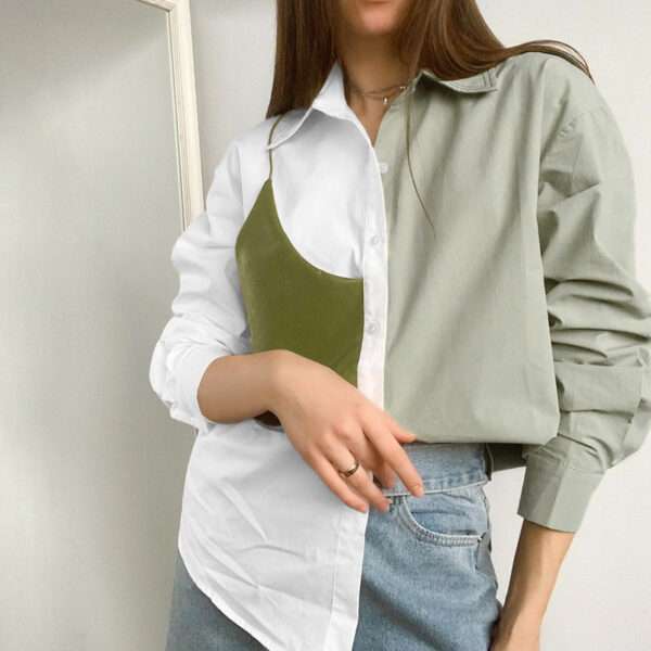 Stylish Two Toned Long-sleeve Loose Shirts - Image 6