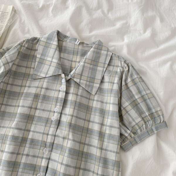 Women's Retro Slim Plaid Loose Top - Image 3