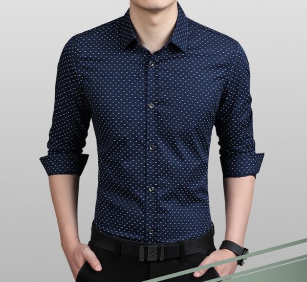 Men's Shirt Long-Sleeves Polka Dot Printing Dress Shirts - Image 7