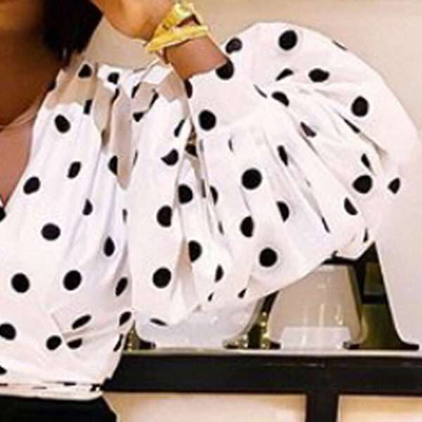 Polka Dot V Neck Front Knot Shirt - Image 2