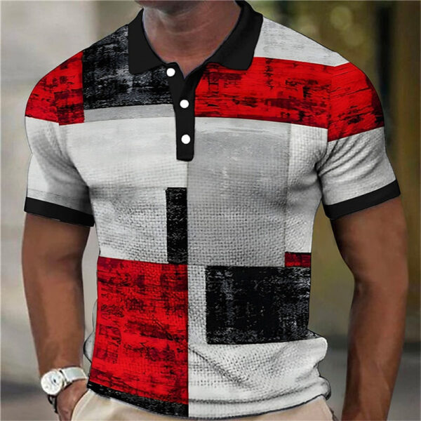 Fashion Men'S Polo Shirts 3d Splicing Plaid Printing Art Men - Image 2