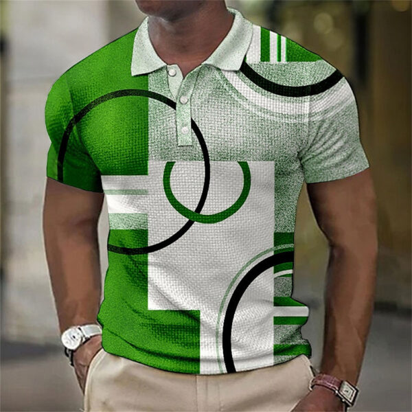 Fashion Men'S Polo Shirts 3d Splicing Plaid Printing Art Men - Image 7