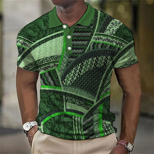 Fashion Men'S Polo Shirts 3d Splicing Plaid Printing Art Men - Image 6