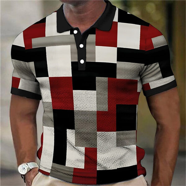 Fashion Men'S Polo Shirts 3d Splicing Plaid Printing Art Men - Image 9