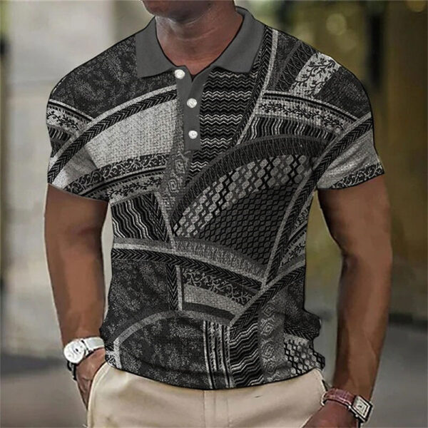 Fashion Men'S Polo Shirts 3d Splicing Plaid Printing Art Men - Image 10