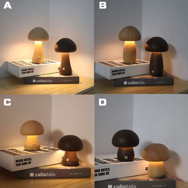 Wooden Mushroom LED Night Light With Touch Switch - Image 10