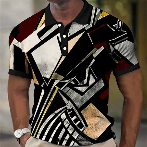 Fashion Men'S Polo Shirts 3d Splicing Plaid Printing Art Men - Image 4