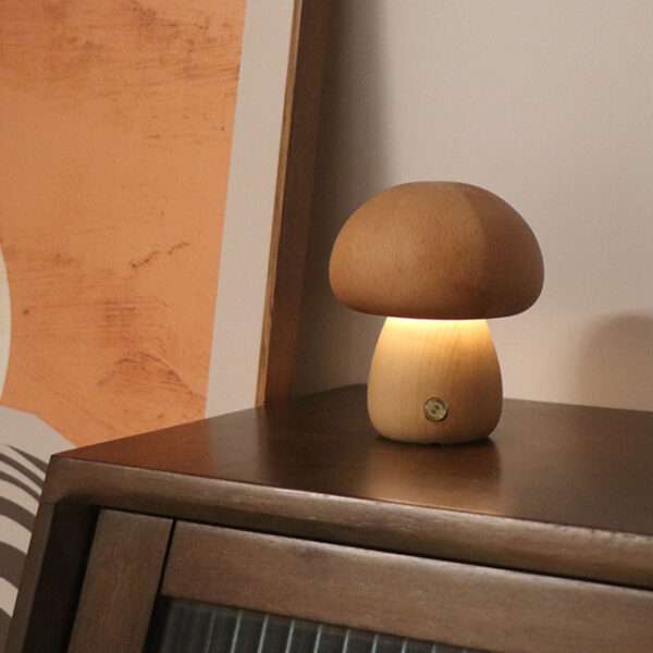 Wooden Mushroom LED Night Light With Touch Switch - Image 3