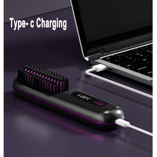 2 In 1 Straight Hair Comb Wireless Hair Straightener Brush Hair Fast Heating Portable Hot Curler USB Charging - Image 8