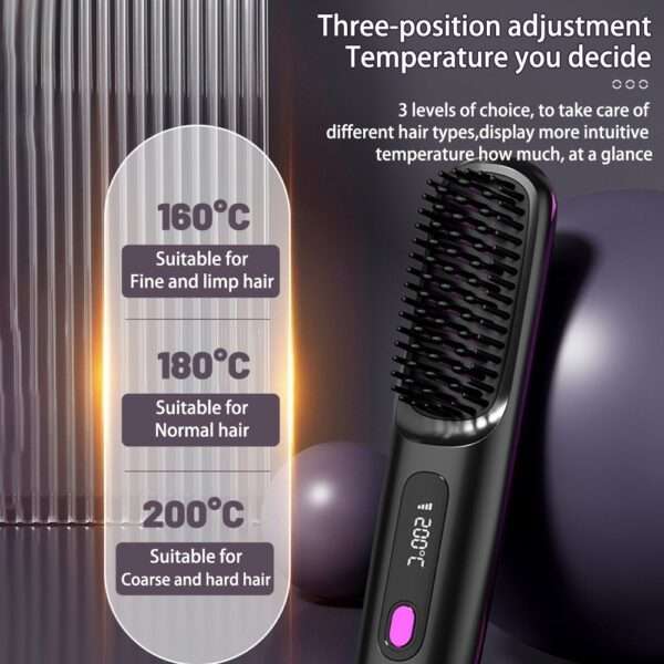 2 In 1 Straight Hair Comb Wireless Hair Straightener Brush Hair Fast Heating Portable Hot Curler USB Charging - Image 5