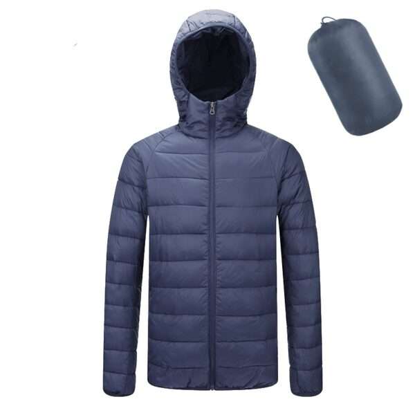 Men's Lightweight Hooded Coat Winter Warm Solid Color Zipper Jacket Fashion Portable Outerwear Top Clothing - Image 2