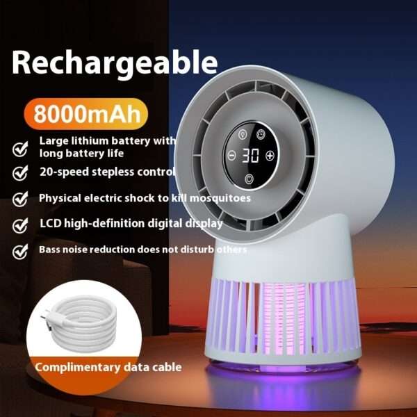 Creative 2-in-1 Mosquito Killing Mini Desk Fan Electric Mosquito Killer USB Rechargeable Fan Night Lamp Home And Outdoor Supplies - Image 4